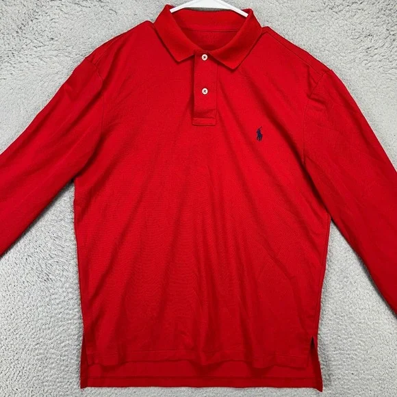 Polo Ralph Lauren Shirt Polo Long Sleeve Men Medium Red Performance Golf Pony